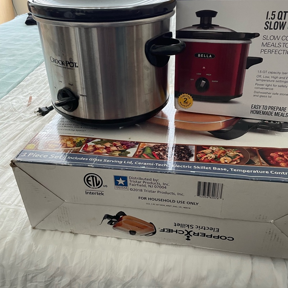 2 Abella Silver and Black Cookware Slow Cooker and Electric skillet all new